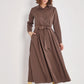 Breastfeeding friendly 100 percent Cotton maxi brown dress with sleeves