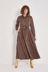 Breastfeeding friendly 100 percent Cotton maxi brown dress with sleeves
