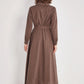 Breastfeeding friendly 100 percent Cotton maxi brown dress with sleeves