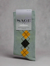 Cotton socks for women in sage green with vintage argyle pattern, seamless toe, and left-right foot design detail – breathable and stretchable for all-season wear.