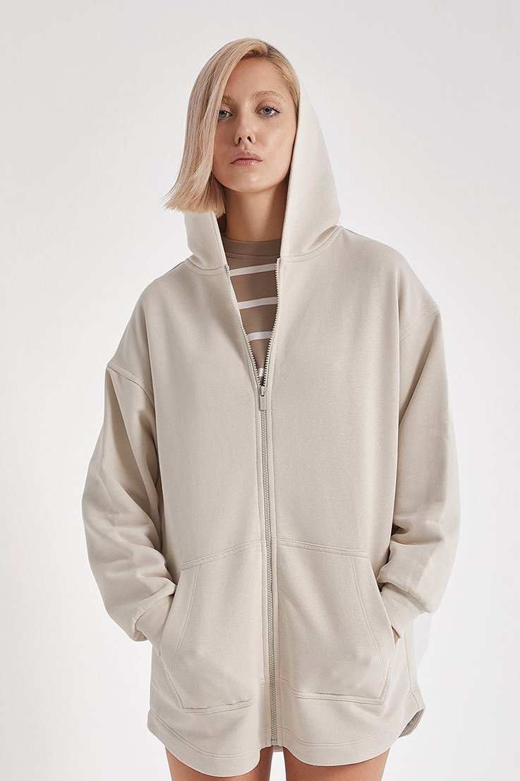 Cotton Full Zip Hoodie - Ivory – Qoza
