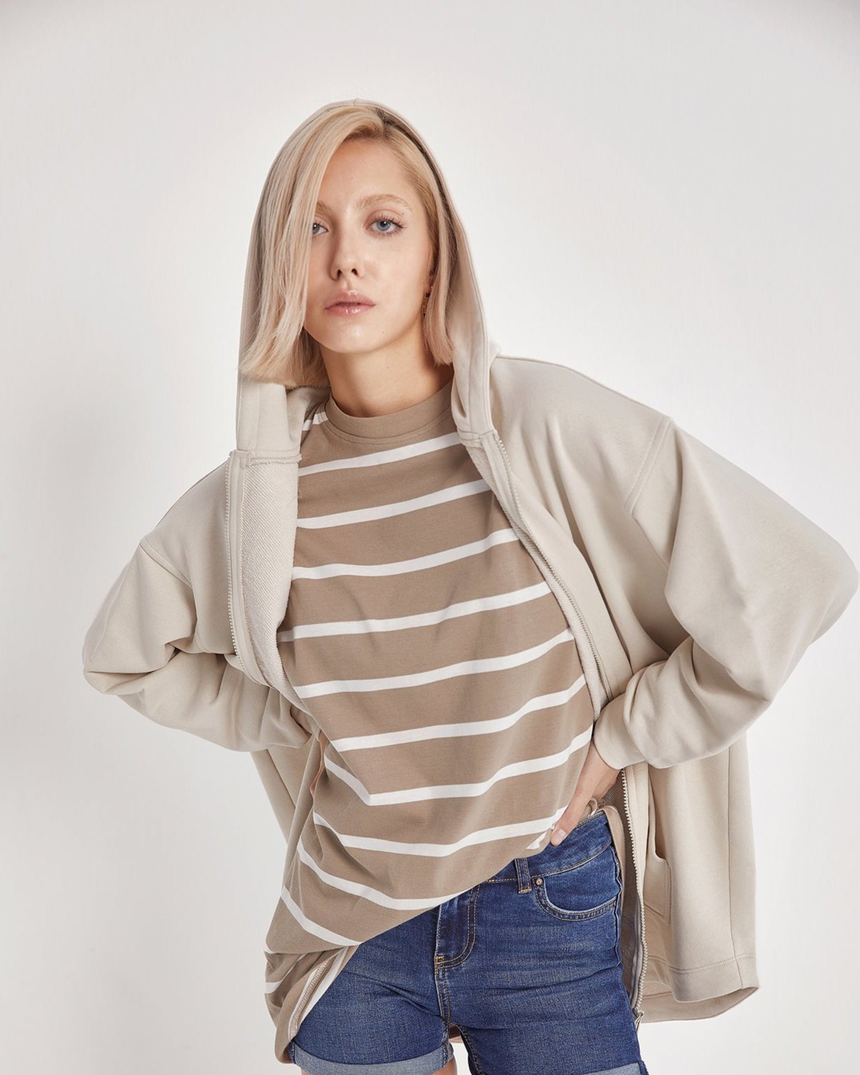 Cotton Full Zip Hoodie - Ivory – Qoza