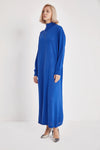 High-Neck Cotton Knit Dress with Zipper - Blue - Sage Collection
