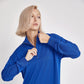 High-Neck Cotton Knit Dress with Zipper - Blue - Sage Collection
