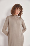 High-Neck Cotton Knit Dress with Zipper - Taupe - Sage Collection