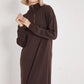 High-Neck Cotton Knit Dress with Zipper - Brown - Sage Collection