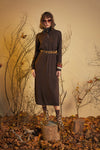High-Neck Cotton Knit Dress with Zipper - Brown - Sage Collection