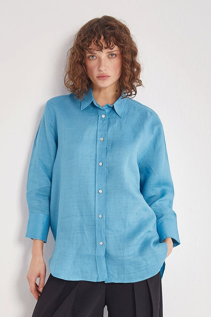 100% linen shirt long sleeve long women's
