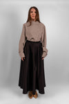 Elegant cotton maxi black skirt with subtle satin sheen and hidden side pockets