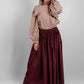 Women's pleated cotton maxi skirt in lightweight breathable fabric, modest summer fashion in burgundy