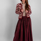 Women's pleated cotton maxi skirt in lightweight breathable fabric, modest summer fashion in burgundy